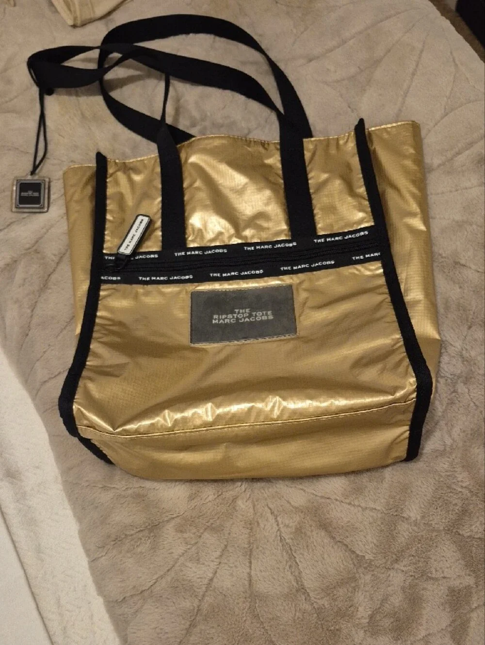 Marc Jacobs Gold Ripstop Tote with Black Trim
